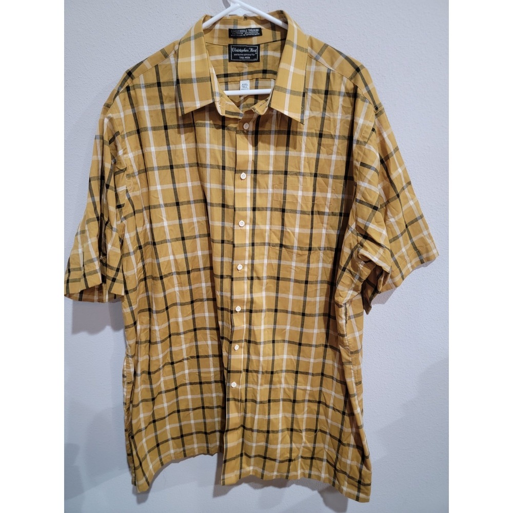 Christopher Hart 3XLT‎ Plaid Shirt Yellow Men Grandpacore Made in USA Vintage